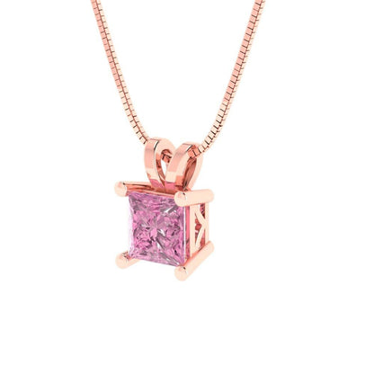 0.50 ct Brilliant Princess Cut Solitaire Designer Genuine Flawless VVS1 Pink Simulated Diamond 14K 18K Rose Gold Pendant with 16" Chain