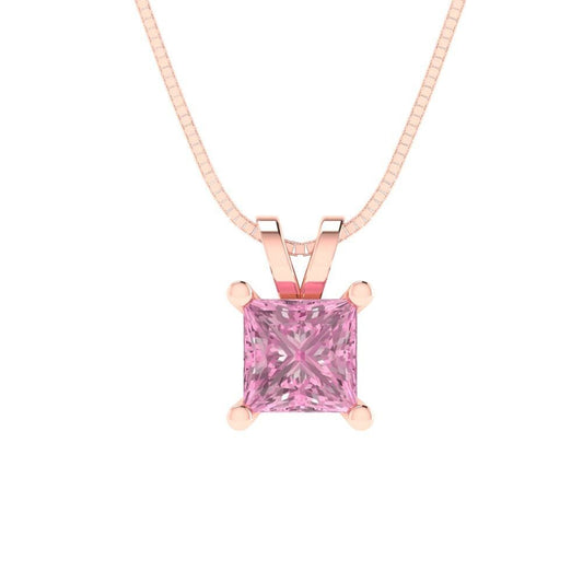 0.50 ct Brilliant Princess Cut Solitaire Designer Genuine Flawless VVS1 Pink Simulated Diamond 14K 18K Rose Gold Pendant with 18" Chain