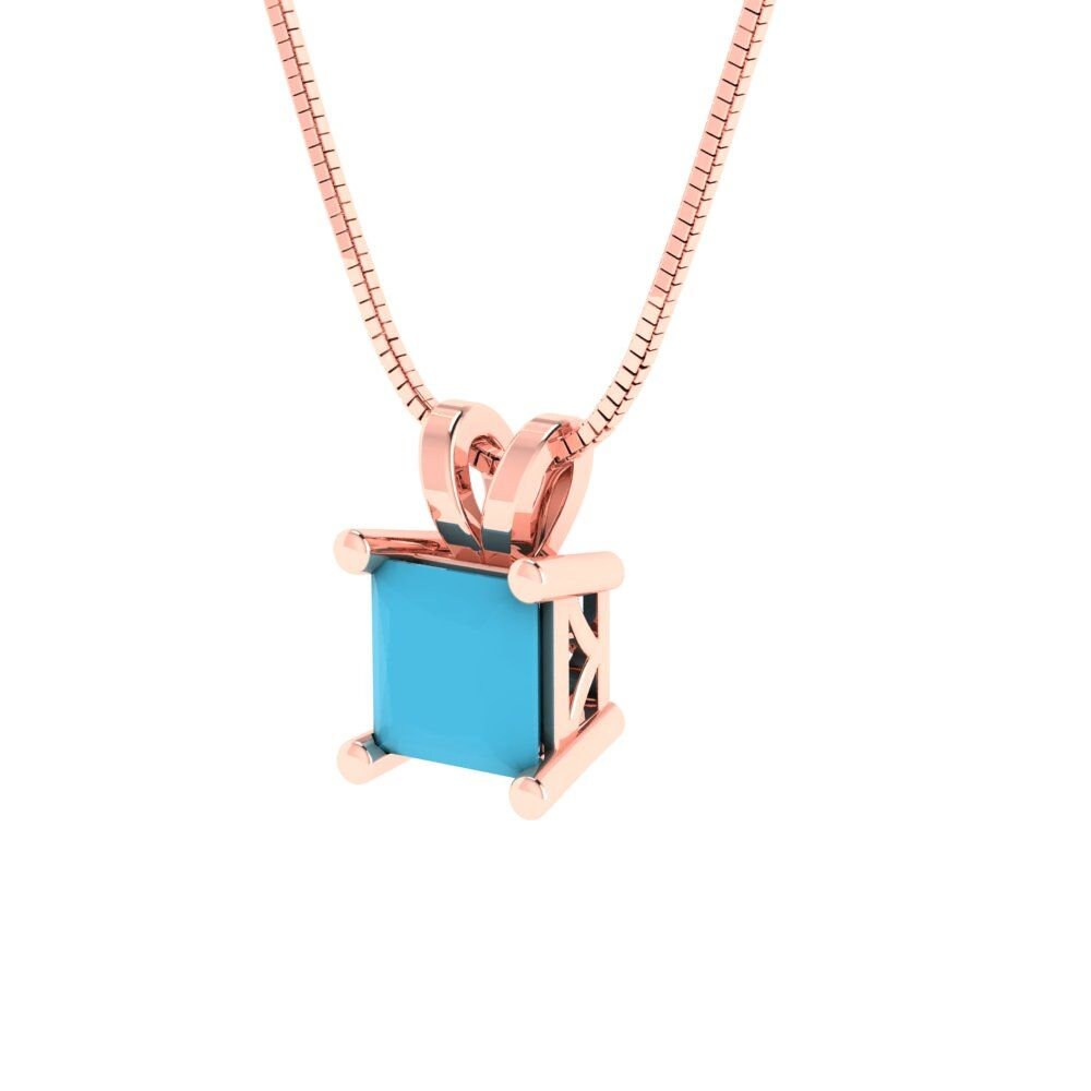 0.50 ct Brilliant Princess Cut Solitaire Designer Genuine Flawless VVS1 Simulated Turquoise 14K 18K Rose Gold Pendant with 18" Chain