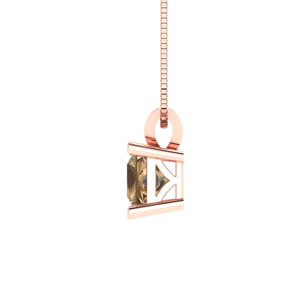 0.50 ct  Princess Cut Solitaire Designer Genuine Flawless VVS1 Champagne Simulated  Diamond Rose Gold Pendant with 16" Chain
