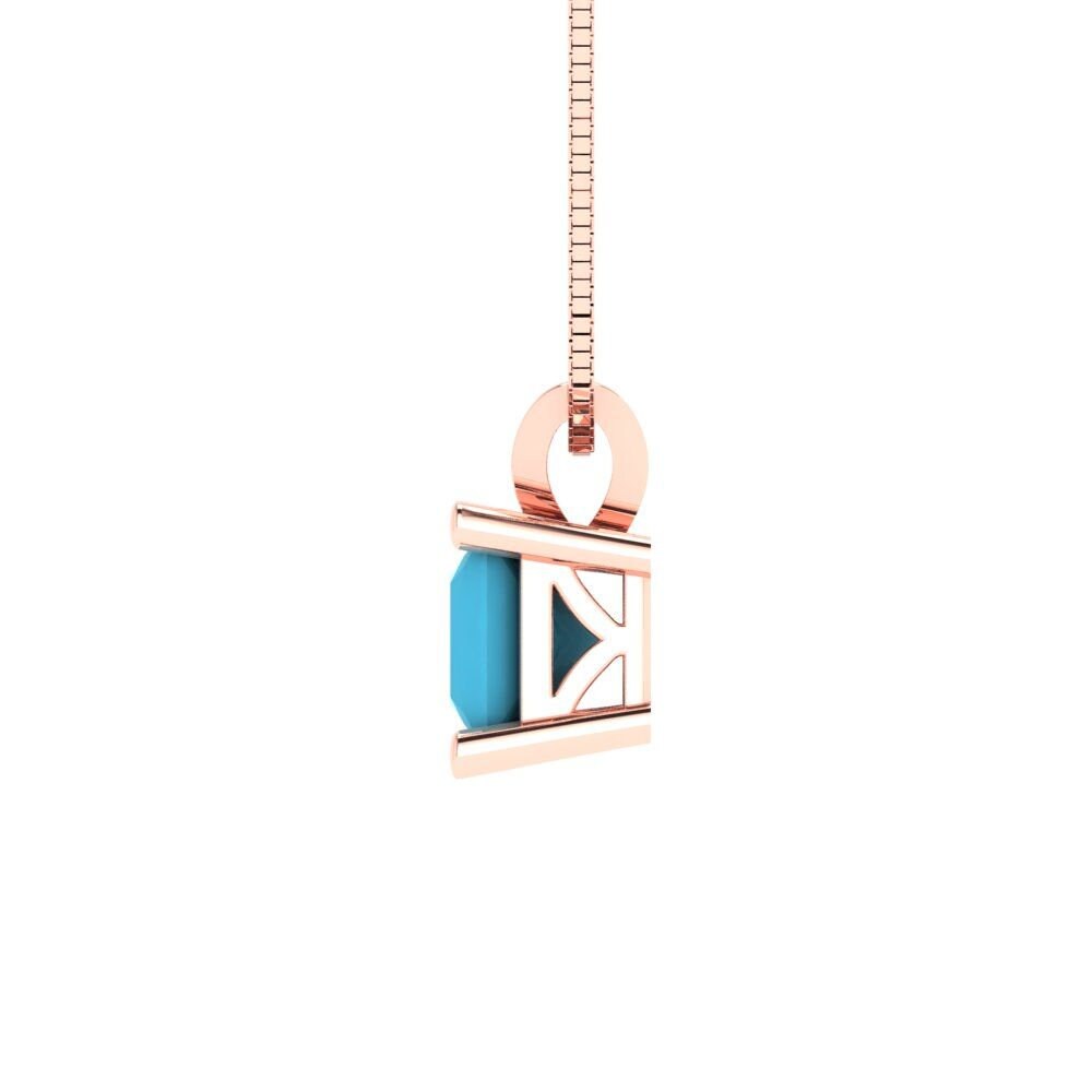 0.50 ct Brilliant Princess Cut Solitaire Designer Genuine Flawless VVS1 Simulated Turquoise 14K 18K Rose Gold Pendant with 18" Chain