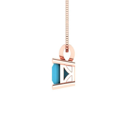 0.50 ct Brilliant Princess Cut Solitaire Designer Genuine Flawless VVS1 Simulated Turquoise 14K 18K Rose Gold Pendant with 18" Chain