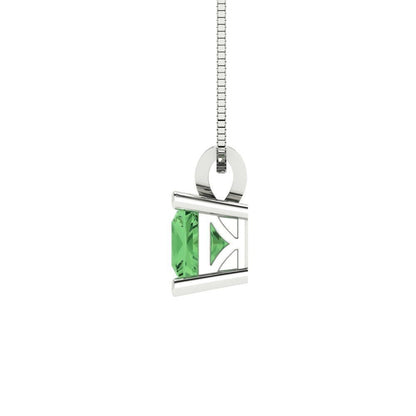 2.50 ct Brilliant Princess Cut Solitaire Designer Genuine Flawless Green Simulated Diamond 14K 18K  White Gold Pendant with 18" Chain