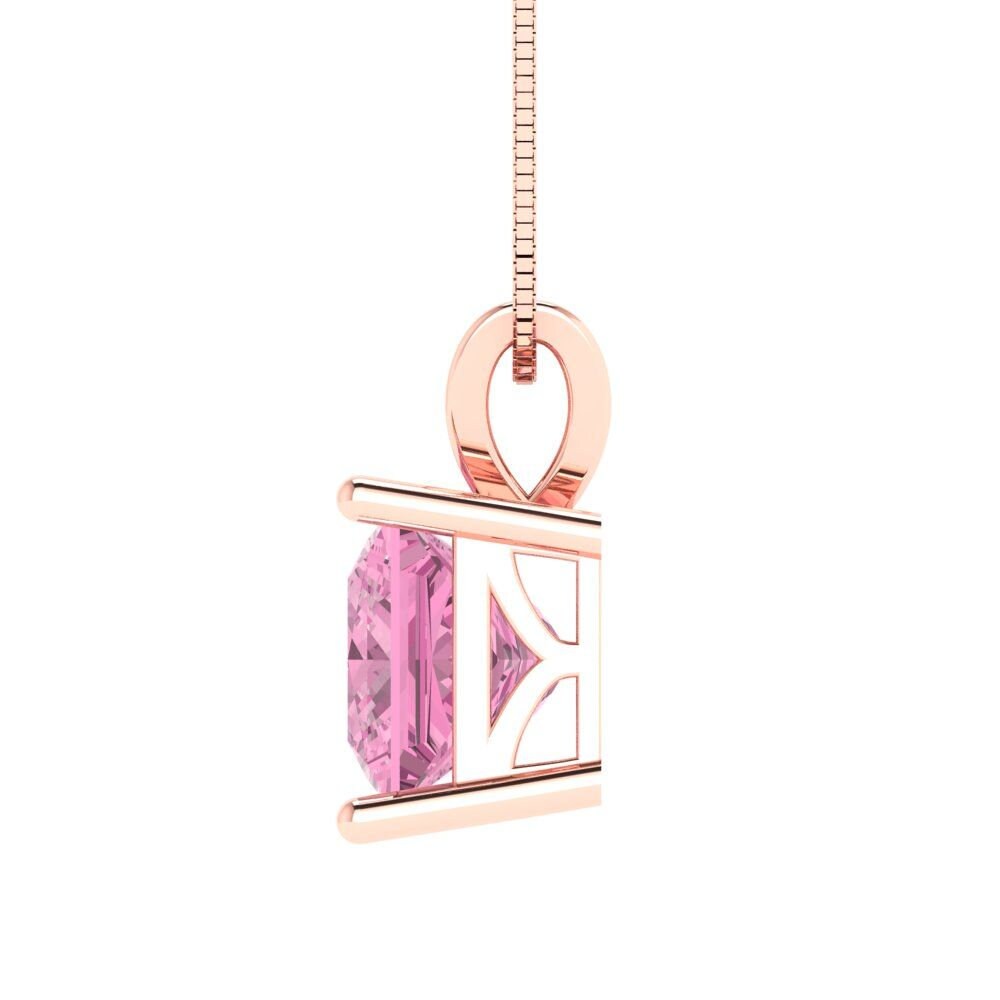 2 ct Brilliant Princess Cut Solitaire Designer Genuine Flawless VVS1 Pink Simulated Diamond 14K 18K Rose Gold Pendant with 18" Chain