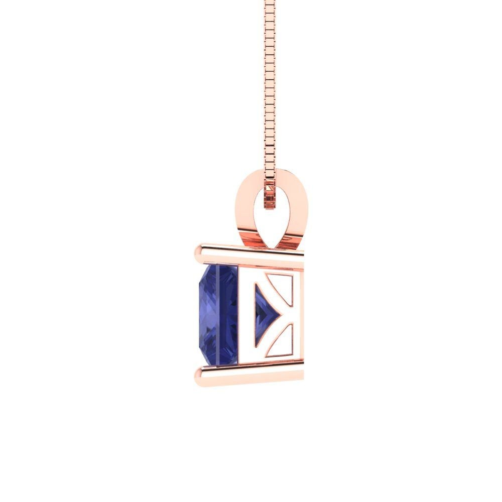3.0 ct Brilliant Princess Cut Solitaire Designer Genuine Flawless VVS1 Simulated Tanzanite 14K 18K Rose Gold Pendant with 18" Chain