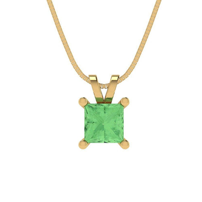 0.50 ct Brilliant Princess Cut Solitaire Designer Genuine Flawless Green Simulated Diamond 14K 18K  Yellow Gold Pendant with 18" Chain