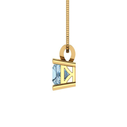 0.50 ct  Princess Cut Solitaire Designer Genuine Flawless VVS1 Blue Simulated Diamond 14K 18K Yellow Gold Pendant with 18" Chain