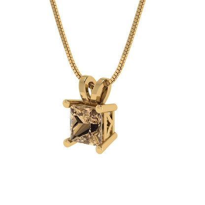 0.50 ct  Princess Cut Solitaire Designer Genuine Flawless VVS1 Champagne Simulated Diamond 14K 18K Yellow Gold Pendant with 18" Chain