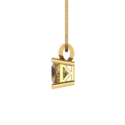 0.50 ct  Princess Cut Solitaire Designer Genuine Flawless VVS1 Champagne Simulated Diamond 14K 18K Yellow Gold Pendant with 18" Chain
