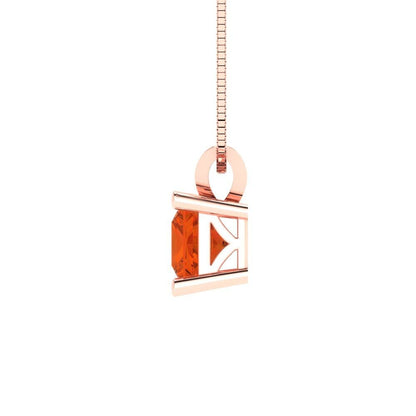 3.0 ct Brilliant Princess Cut Solitaire Designer Genuine Flawless VVS1 Red Simulated Diamond 14K 18K Rose Gold Pendant with 16" Chain