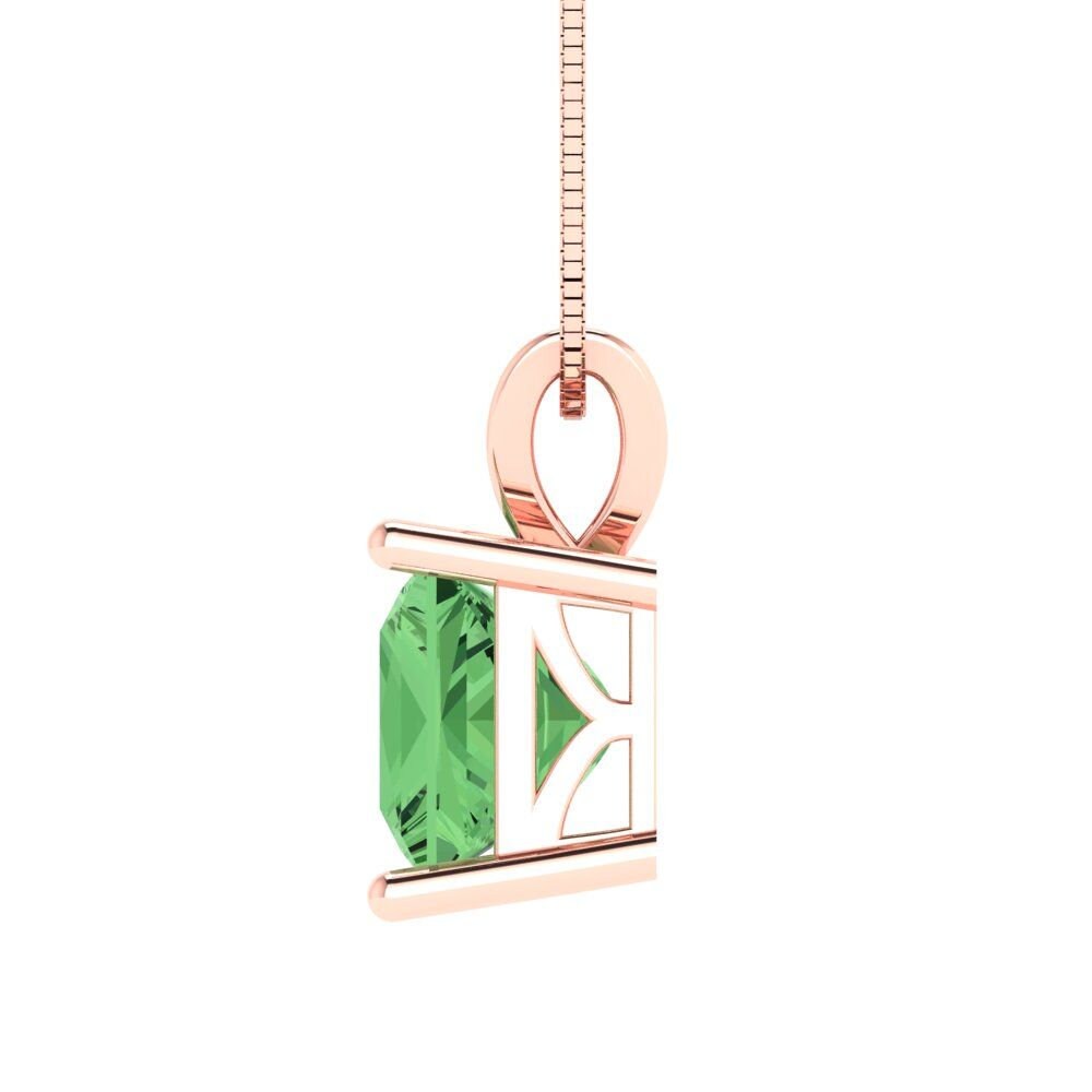 2 ct Brilliant Princess Cut Solitaire Designer Genuine Flawless Green Simulated Diamond 14K 18K  Rose Gold Pendant with 16" Chain