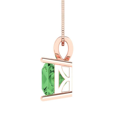 2 ct Brilliant Princess Cut Solitaire Designer Genuine Flawless Green Simulated Diamond 14K 18K  Rose Gold Pendant with 16" Chain