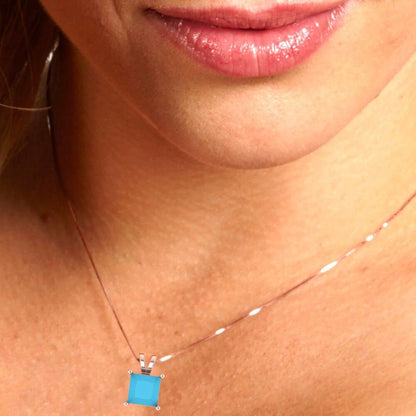 2.50 ct Brilliant Princess Cut Solitaire Designer Genuine Flawless VVS1 Simulated Turquoise 14K 18K Rose Gold Pendant with 16" Chain