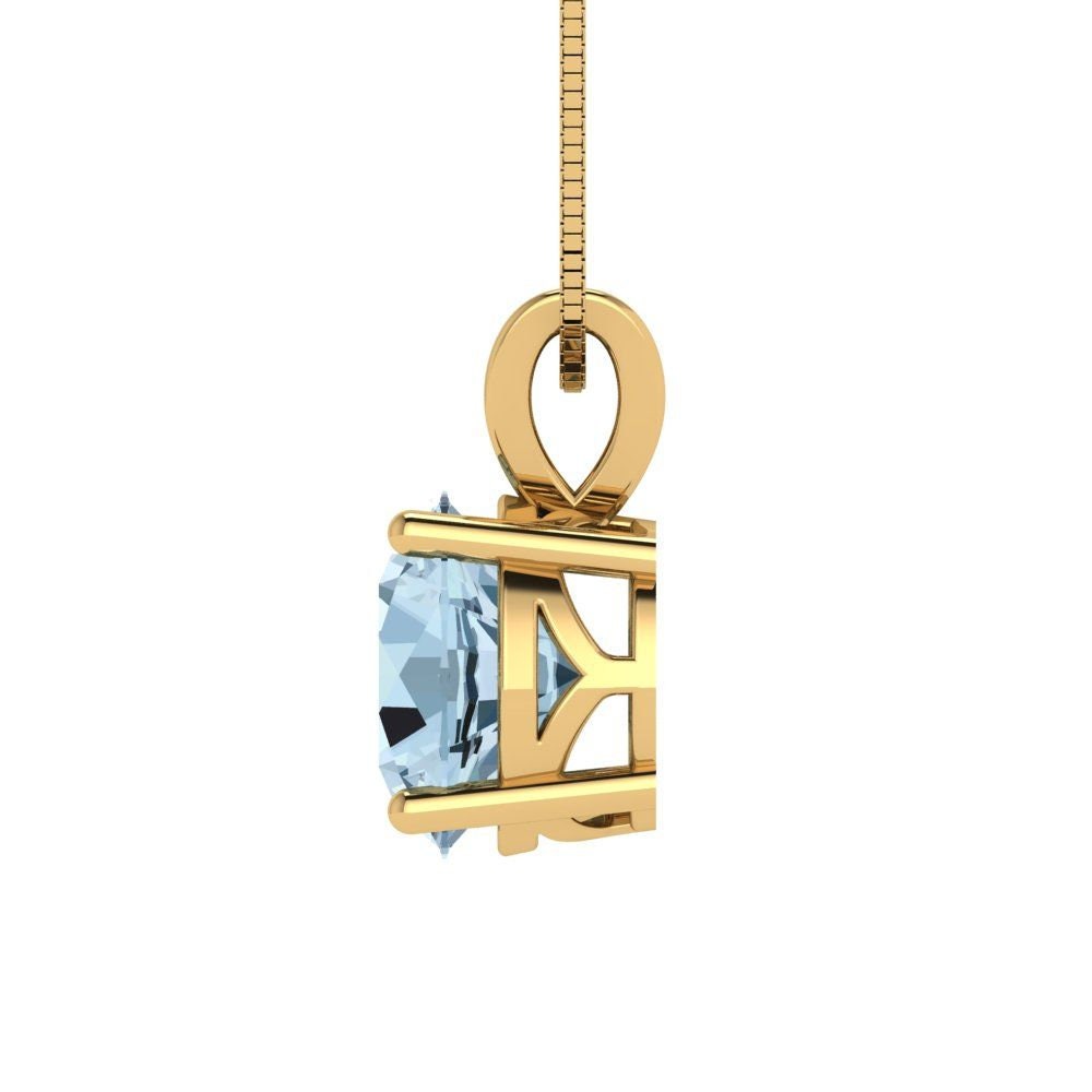 2.5 ct  Round Cut Solitaire Designer Genuine Flawless VVS1 Blue Simulated Diamond 14K 18K Yellow Gold Pendant with 16" Chain