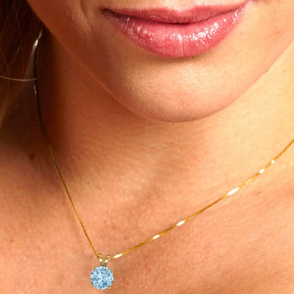 2.5 ct  Round Cut Solitaire Designer Genuine Flawless VVS1 Blue Simulated Diamond 14K 18K Yellow Gold Pendant with 16" Chain