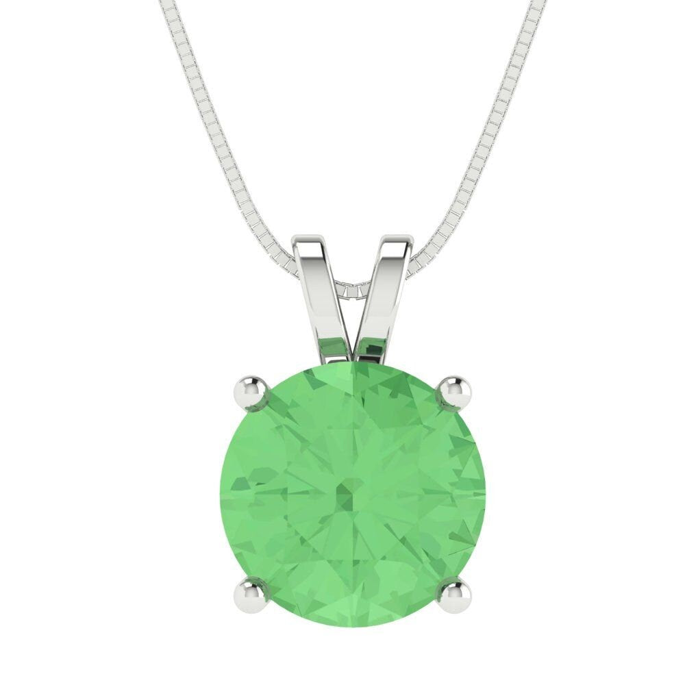 3 ct Brilliant Round Cut Solitaire Designer Genuine Flawless Green Simulated Diamond 14K 18K  White Gold Pendant with 16" Chain