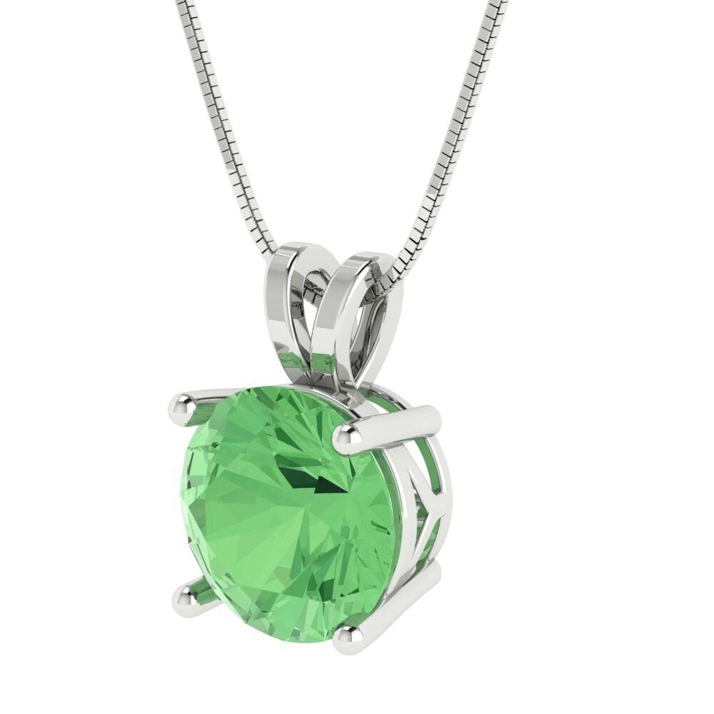 3 ct Brilliant Round Cut Solitaire Designer Genuine Flawless Green Simulated Diamond 14K 18K  White Gold Pendant with 16" Chain