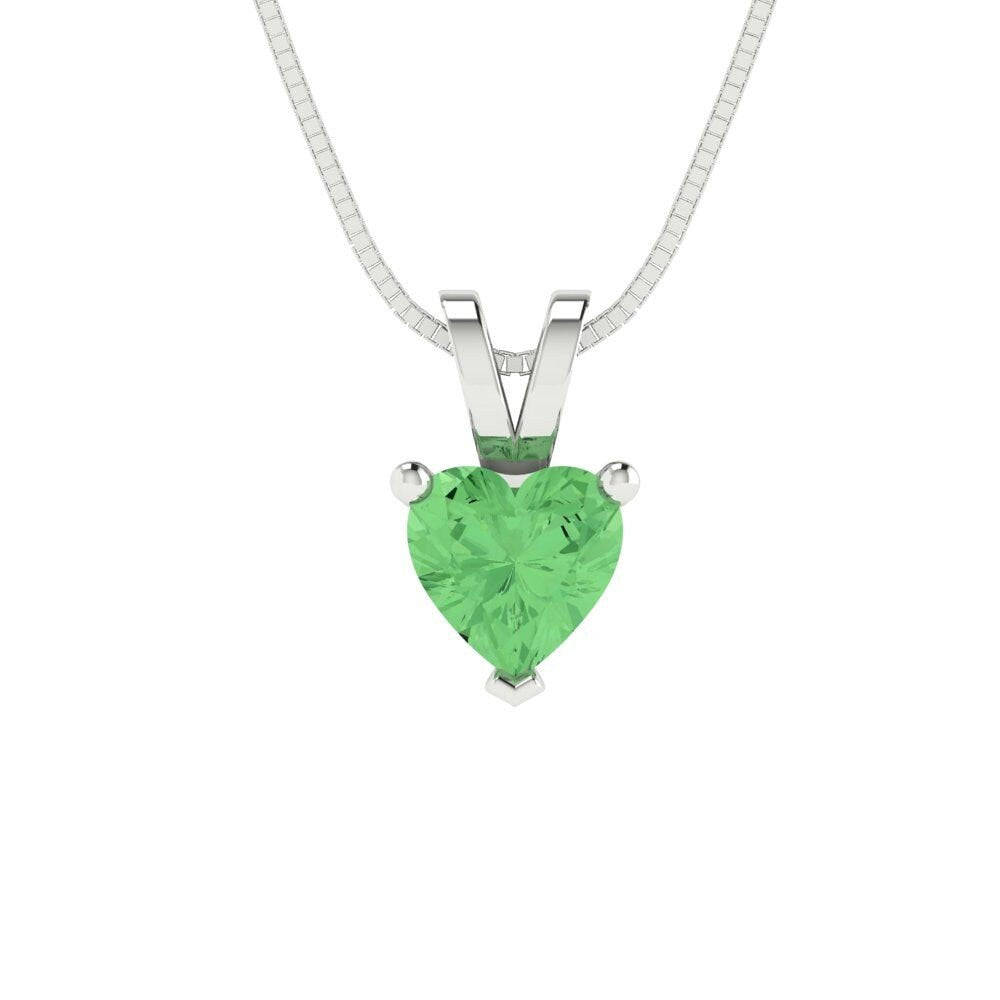 0.5 ct Brilliant Heart Cut Solitaire Designer Genuine Flawless Green Simulated Diamond 14K 18K  White Gold Pendant with 16" Chain