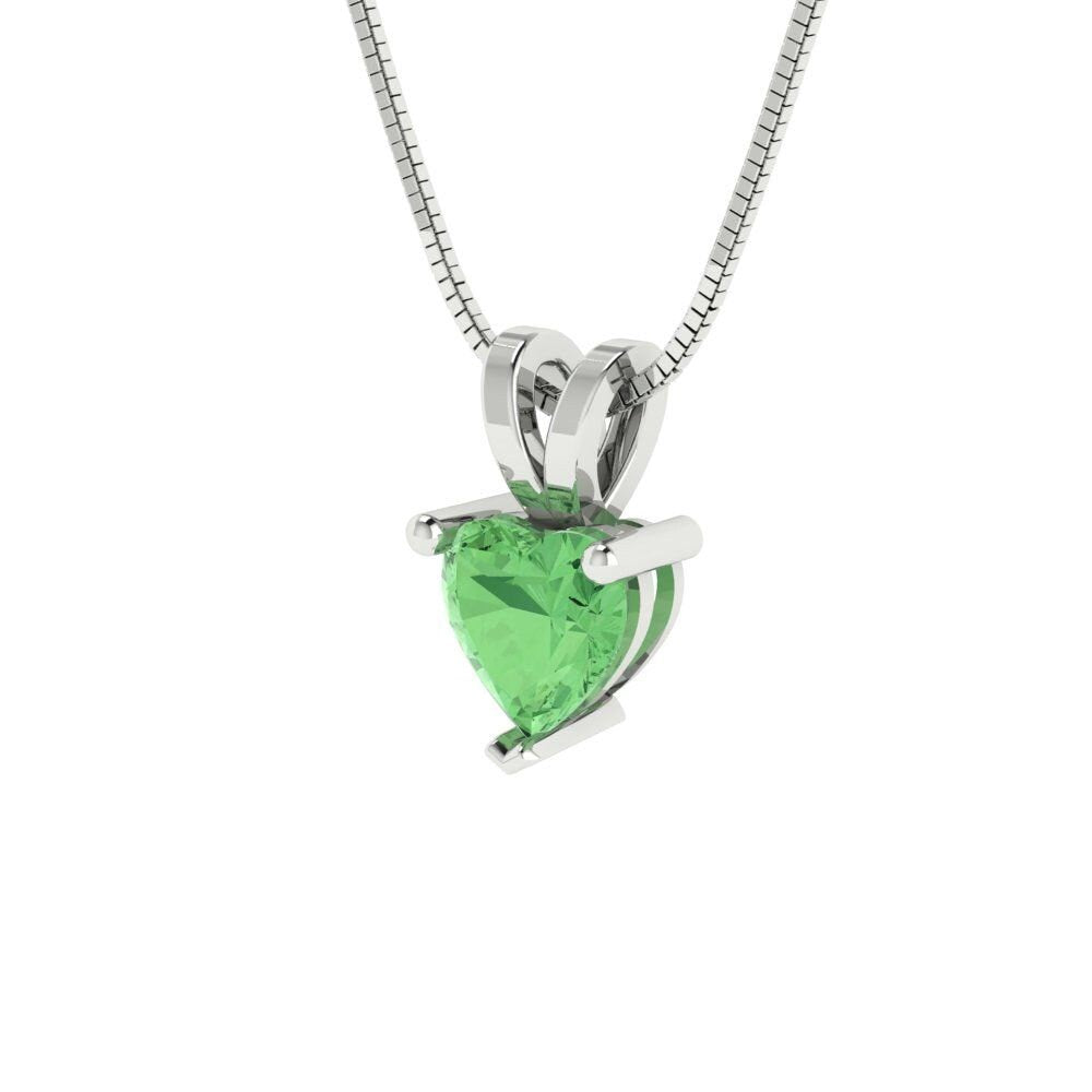 0.5 ct Brilliant Heart Cut Solitaire Designer Genuine Flawless Green Simulated Diamond 14K 18K  White Gold Pendant with 16" Chain