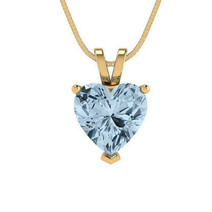 2 ct  Heart Cut Solitaire Designer Genuine Flawless VVS1 Blue Simulated Diamond 14K 18K Yellow Gold Pendant with 16" Chain
