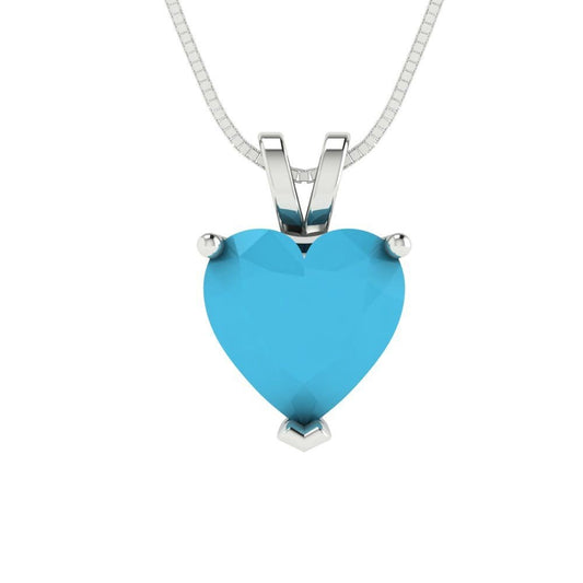 2 ct Brilliant Heart Cut Solitaire Designer Genuine Flawless VVS1 Simulated Turquoise 14K 18K White Gold Pendant with 16" Chain