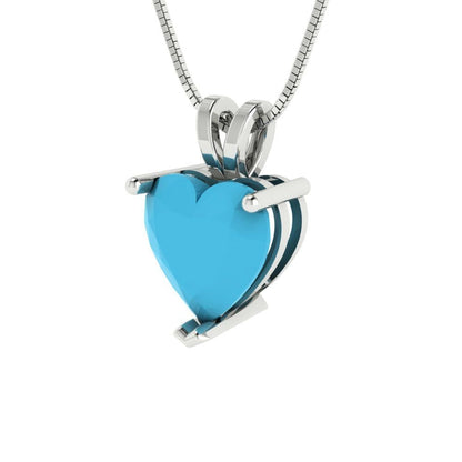 2 ct Brilliant Heart Cut Solitaire Designer Genuine Flawless VVS1 Simulated Turquoise 14K 18K White Gold Pendant with 16" Chain