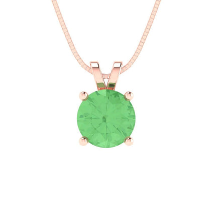 1.0 ct Brilliant Round Cut Solitaire Designer Genuine Flawless Green Simulated Diamond 14K 18K  Rose Gold Pendant with 18" Chain