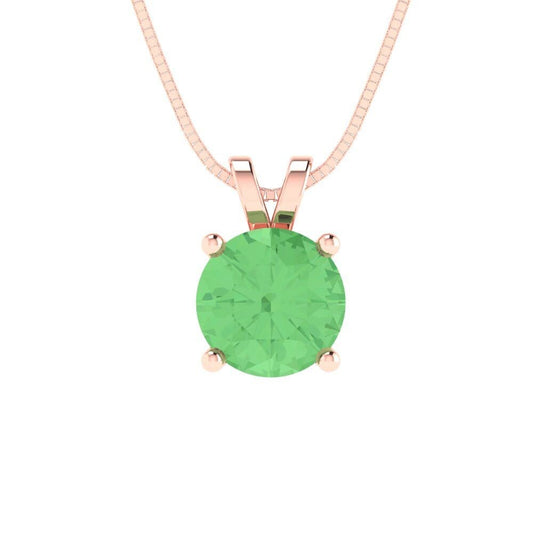 1.0 ct Brilliant Round Cut Solitaire Designer Genuine Flawless Green Simulated Diamond 14K 18K  Rose Gold Pendant with 18" Chain