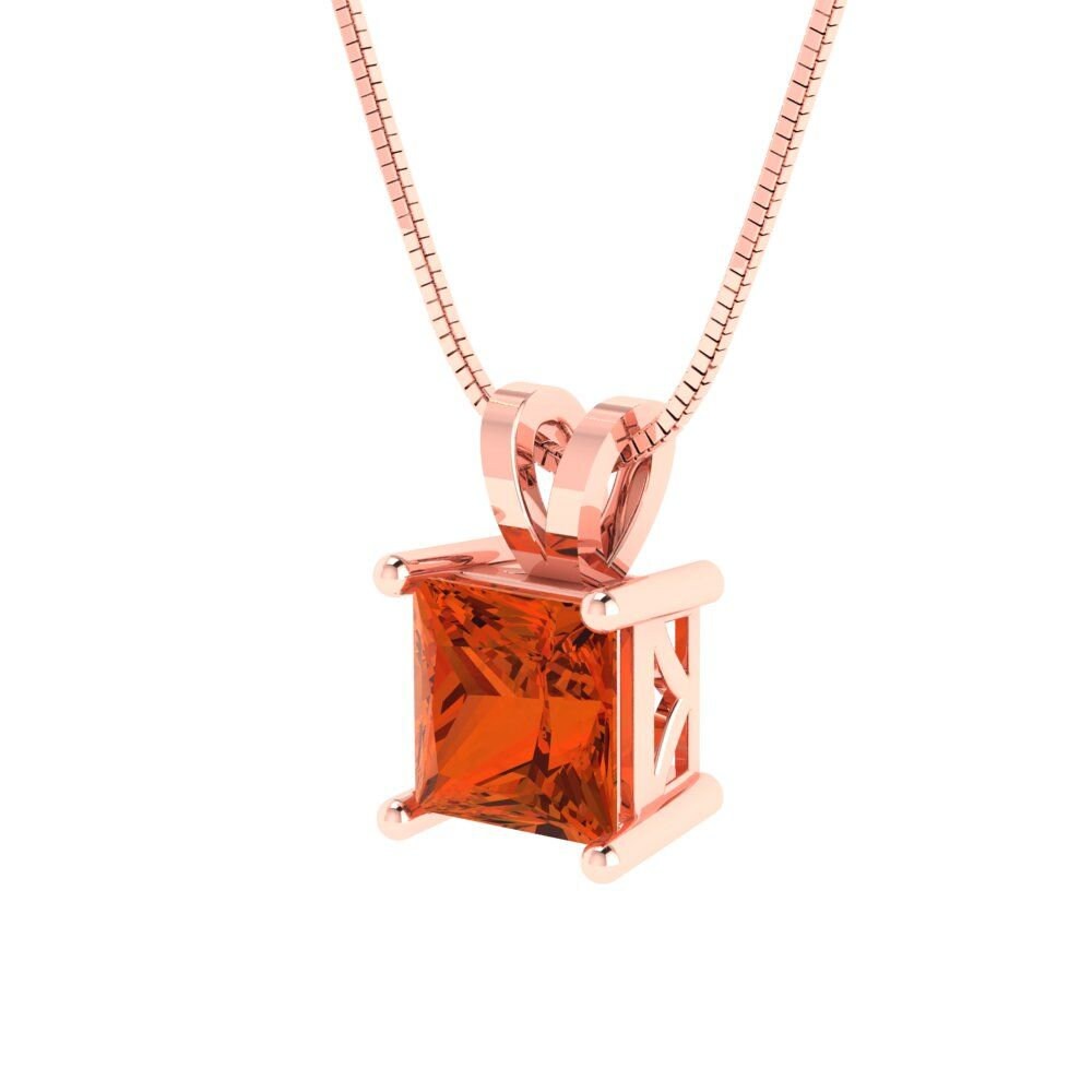 3.0 ct Brilliant Princess Cut Solitaire Designer Genuine Flawless VVS1 Red Simulated Diamond 14K 18K Rose Gold Pendant with 18" Chain