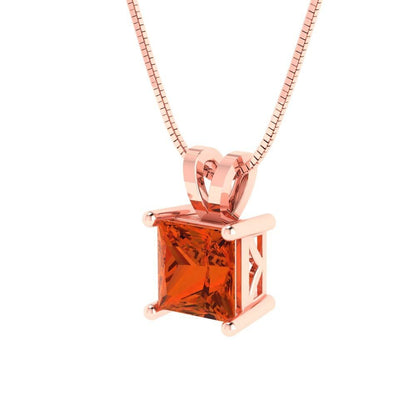 3.0 ct Brilliant Princess Cut Solitaire Designer Genuine Flawless VVS1 Red Simulated Diamond 14K 18K Rose Gold Pendant with 18" Chain