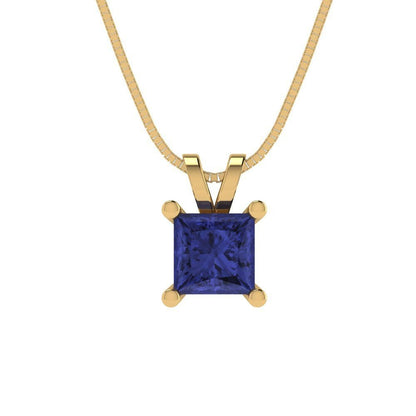0.50 ct Brilliant Princess Cut Solitaire Designer Genuine Flawless VVS1 Simulated Tanzanite 14K 18K Yellow Gold Pendant with 18" Chain