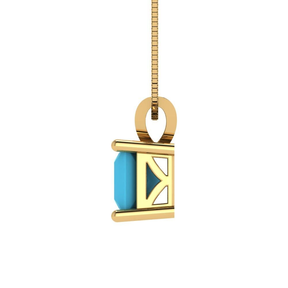 3.0 ct Brilliant Princess Cut Solitaire Designer Genuine Flawless VVS1 Simulated Turquoise 14K 18K Yellow Gold Pendant with 18" Chain