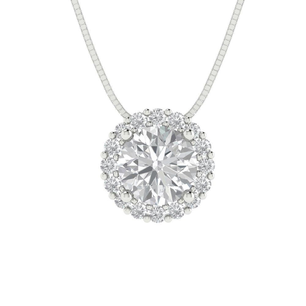 1.3 ct Brilliant Round Cut Halo Designer Genuine Flawless Clear Simulated Diamond 14K 18K White Gold Pendant with 16" Chain