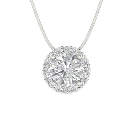 1.3 ct Brilliant Round Cut Halo Designer Genuine Flawless Clear Simulated Diamond 14K 18K White Gold Pendant with 16" Chain