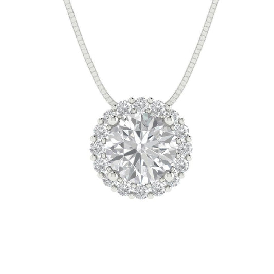 1.3 ct Brilliant Round Cut Halo Designer Genuine Flawless Clear Simulated Diamond 14K 18K White Gold Pendant with 16" Chain