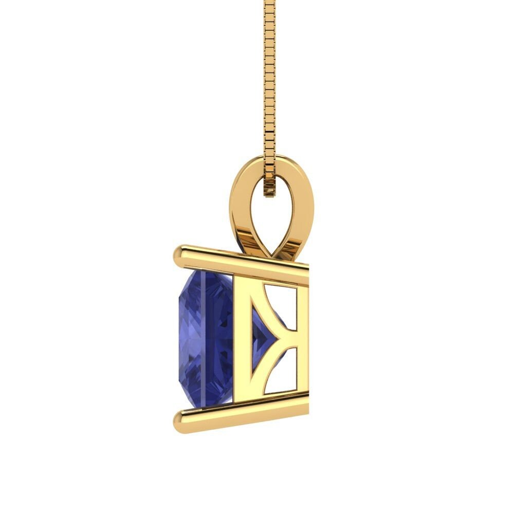 2 ct Brilliant Princess Cut Solitaire Designer Genuine Flawless VVS1 Simulated Tanzanite 14K 18K Yellow Gold Pendant with 16" Chain