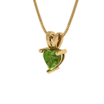 0.5 ct Brilliant Heart Cut Solitaire Designer Genuine Flawless Natural Peridot 14K 18K  Yellow Gold Pendant with 16" Chain