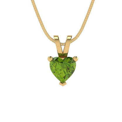 0.5 ct Brilliant Heart Cut Solitaire Designer Genuine Flawless Natural Peridot 14K 18K  Yellow Gold Pendant with 16" Chain