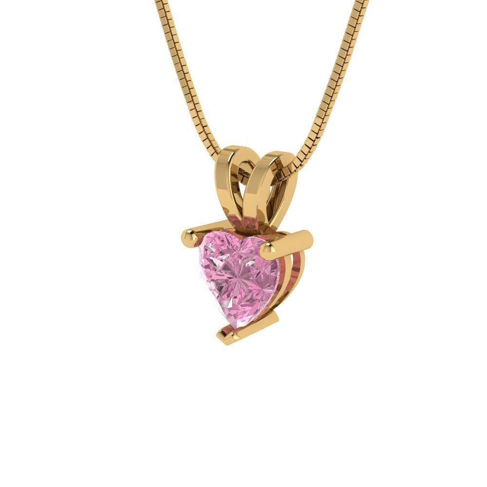 0.5 ct Brilliant Heart Cut Solitaire Designer Genuine Flawless VVS1 Pink Simulated Diamond 14K 18K Yellow Gold Pendant with 16" Chain