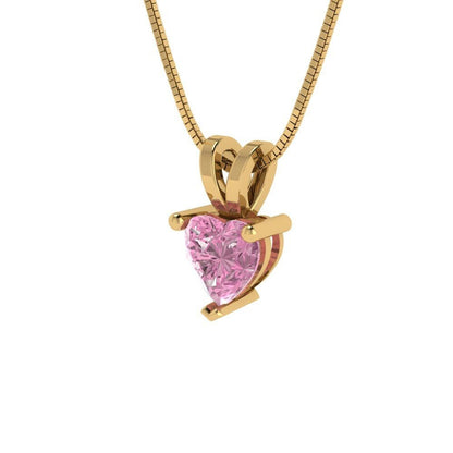 0.5 ct Brilliant Heart Cut Solitaire Designer Genuine Flawless VVS1 Pink Simulated Diamond 14K 18K Yellow Gold Pendant with 16" Chain