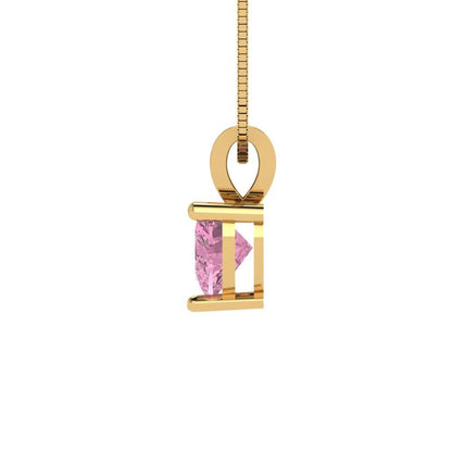 0.5 ct Brilliant Heart Cut Solitaire Designer Genuine Flawless VVS1 Pink Simulated Diamond 14K 18K Yellow Gold Pendant with 16" Chain