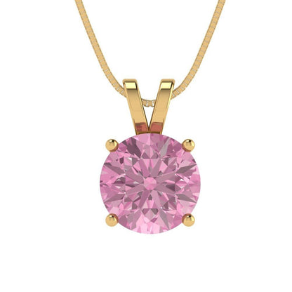 2.5 ct Brilliant Round Cut Solitaire Designer Genuine Flawless VVS1 Pink Simulated Diamond 14K 18K Yellow Gold Pendant with 16" Chain