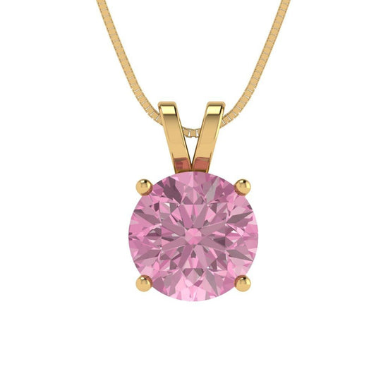 2.5 ct Brilliant Round Cut Solitaire Designer Genuine Flawless VVS1 Pink Simulated Diamond 14K 18K Yellow Gold Pendant with 16" Chain