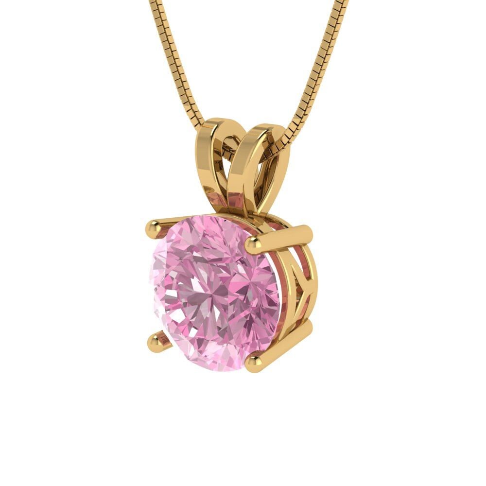 2.5 ct Brilliant Round Cut Solitaire Designer Genuine Flawless VVS1 Pink Simulated Diamond 14K 18K Yellow Gold Pendant with 16" Chain