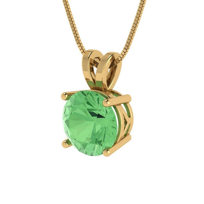 2.5 ct Brilliant Round Cut Solitaire Designer Genuine Flawless Green Simulated Diamond 14K 18K  Yellow Gold Pendant with 16" Chain