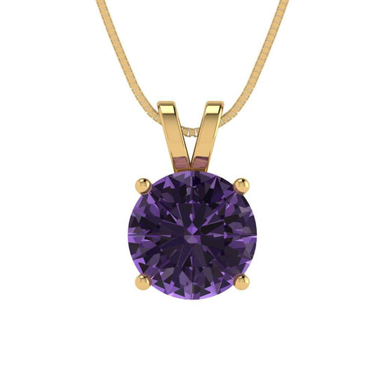 2 ct Brilliant Round Cut Solitaire Designer Genuine Flawless Simulated Alexandrite 14K 18K Yellow Gold Pendant with 16" Chain