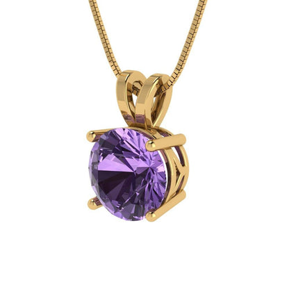2 ct Brilliant Round Cut Solitaire Designer Genuine Flawless Simulated Alexandrite 14K 18K Yellow Gold Pendant with 16" Chain