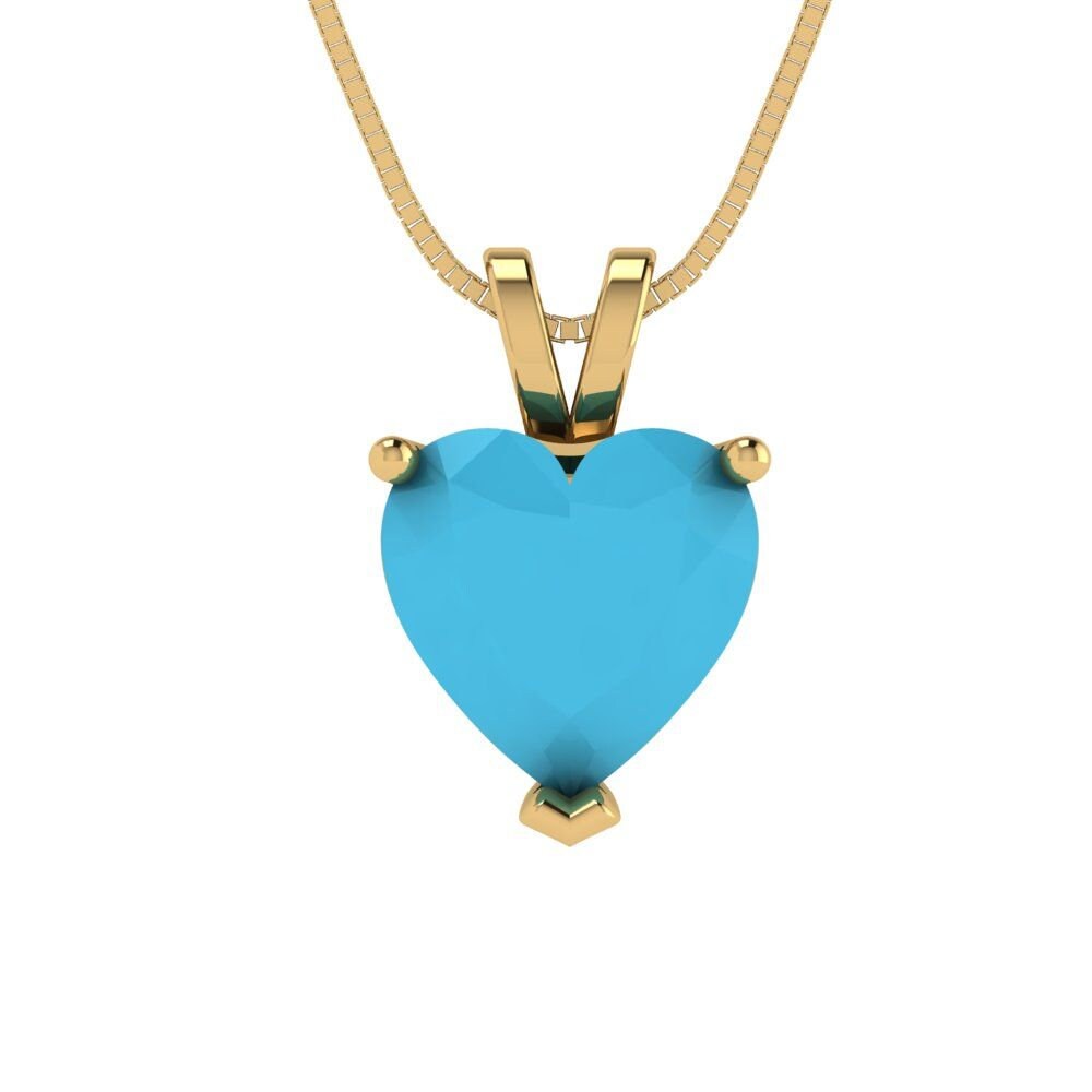 2 ct Brilliant Heart Cut Solitaire Designer Genuine Flawless VVS1 Simulated Turquoise 14K 18K Yellow Gold Pendant with 16" Chain