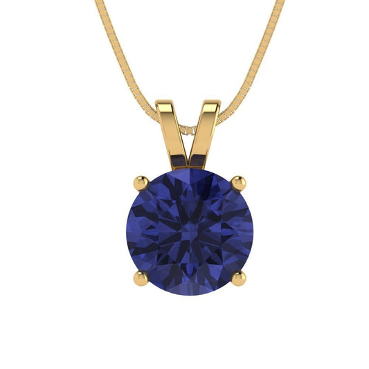 2.5 ct Brilliant Round Cut Solitaire Designer Genuine Flawless VVS1 Simulated Tanzanite 14K 18K Yellow Gold Pendant with 18" Chain