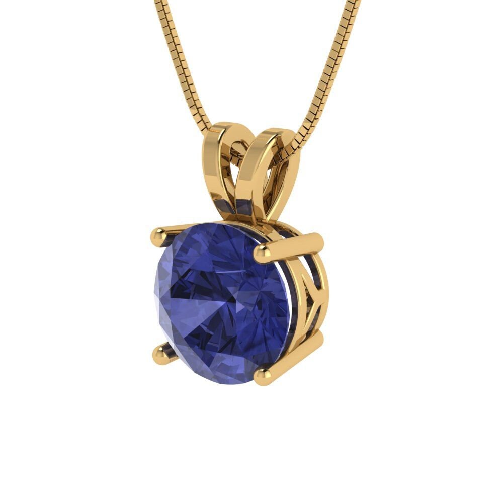 2.5 ct Brilliant Round Cut Solitaire Designer Genuine Flawless VVS1 Simulated Tanzanite 14K 18K Yellow Gold Pendant with 18" Chain